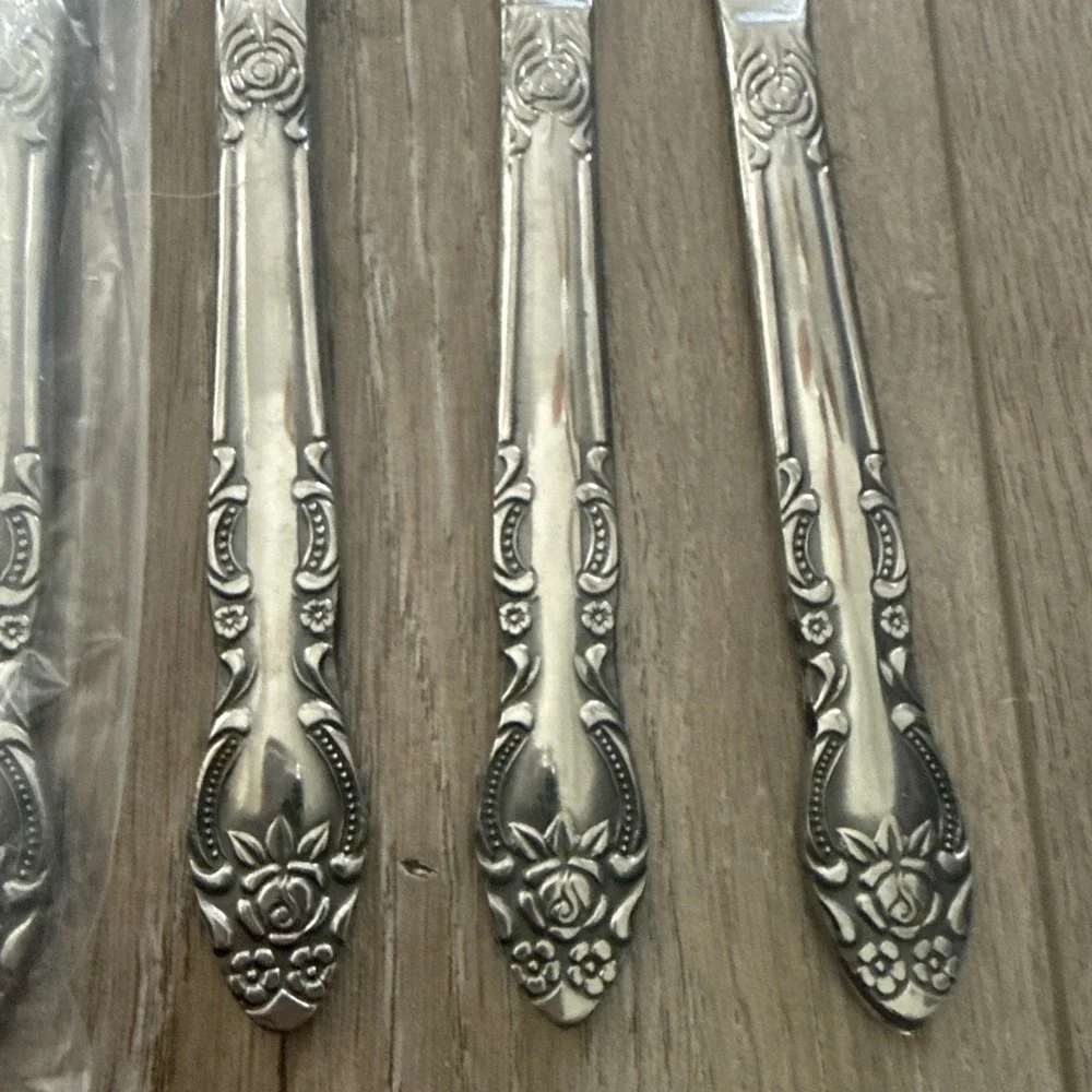 6 Dinner Knives Knife Lisette Stanley Roberts Rogers Stainless Japan Rose Flower